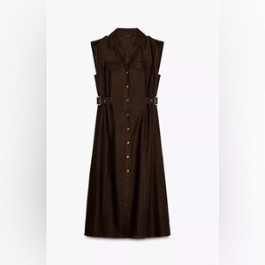 ZARA LINEN MIDI DRESS 
Color: Brown * Size: L